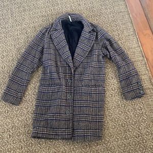 Free people plaid long blazer style jacket